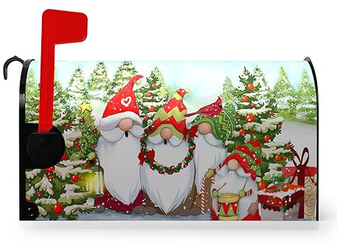 Dacawin Copertura per cassetta postale con gnomo invernale, magnetica, dimensioni standard, con pupazzo di neve e fiocco di neve, decorazione per regali e vacanze, impermeabile, 53 x 45 cm