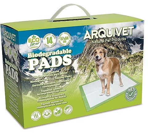 Arquivet Super saugfähige Hundeunterlagen, biologisch abbaubare Einwegunterlagen, Hygienematte für Hunde, groß (14 Stück), 57 x 84 cm, Weiß