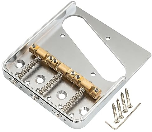 Musiclily Ultra BT015 54mm Vintage TL Steg Bridge Aluminiumplatte Chrom | Kompensiert 3 Messing Saitenreiter,für Tele Style E-Gitarre