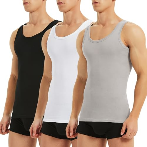 TUUHAW Camiseta Tirantes Hombre de Algodón 100% Camiseta Interior Hombre Pack de 3 Camiseta Sin Mangas para Hombre Cómodo Tank Top Gym Negro Blanco Gris XL