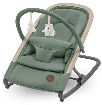 Maxi-Cosi Kori 2-in-1-Babywippe mit Spielzeugbogen, 0–2 Jahre, bis zu 15 kg, Baby Bouncer, 3 mit einer Hand einstellbare Liegepositionen, Easy-in-Gurt, leicht und kompakt, Eco Care, Beyond Green