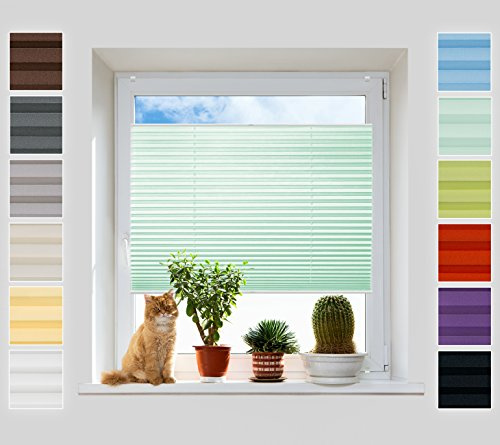 Plisart Plissee Ohne Bohren Klemmfix, Pearl Stoff, Sichtschutz | Mint 75 x 120 cm - Jalousie mit Metall Klemmträger, Faltrollo & Sonnenschutz für Fenster, Lichtdurchlässig