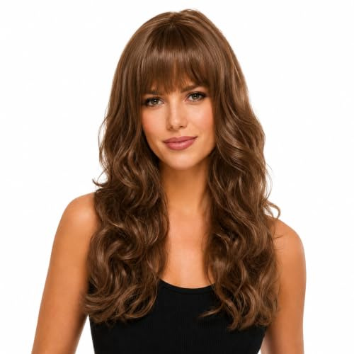 Hatstar Sexy Damen Langhaar Perücke | Frauen Wig lockig - gewellt | Accessoire für Fasching, Karneval und Motto Party (braun)
