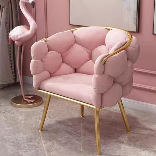 Sessel for Schlafzimmer Weicher Samt Armlehnstuhl Mit Vergoldeten Metallbeinen,Samt-Akzentstuhl, Leichter Luxus-Bubble-Stuhl Freizeitsessel for Wohnzimmer/Vanity (Color : Pink)