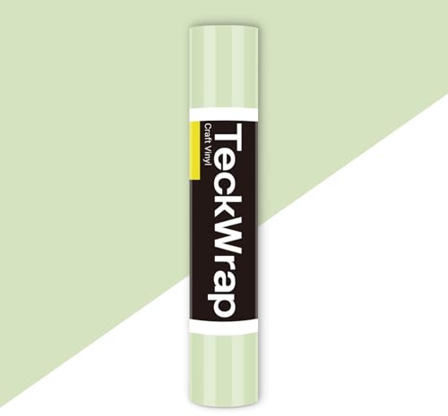 TECKWRAP Sage Green Permanent Vinyl 30.5cm x 153cm, Glossy Khaki Green | Light Green Adhesive Vinyl, PET Backing, Easy to Apply, Pastel Permanent Vinyl for DIY Crafts, Car Windows & Home Decor