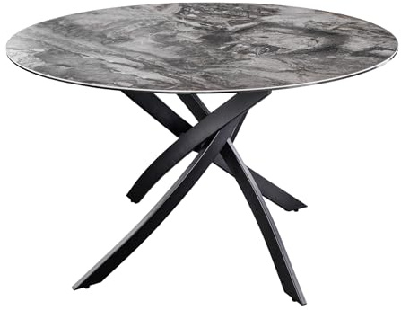 Esstisch ALPINE 120cm - schwarz - Keramik - Schwarze Sterngestell | 4 Sitzplätze, hochwertig, höhenverstellbare Füße, 60 kg Belastbarkeit, glamouröses Flair, für Esszimmer, Metallgestell