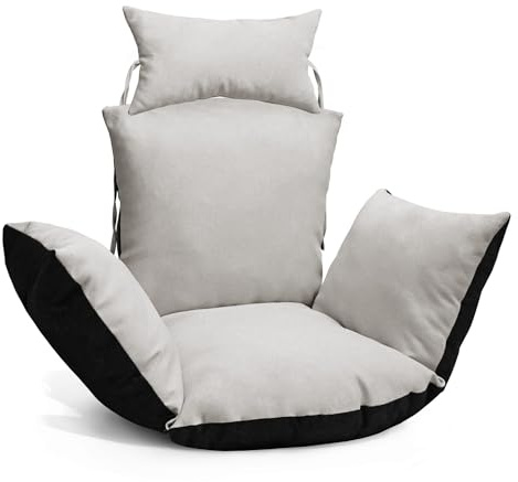 MG Design Cojín para Silla Colgante Huevo en Gris Claro - de Tejido Resistente, con Suave Relleno, con reposacabezas con Cuerdas para Atar - cojín para Columpio Jardin Exterior, balancin de Jardin