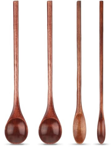 Abeillo Honiglöffel Holz 4 Stück, Holzlöffel Honig, Holzlöffel Langen Langgriff Stir Spoon für Honig Kaffee Tee Suppen Kochen(Dunkelbraun)