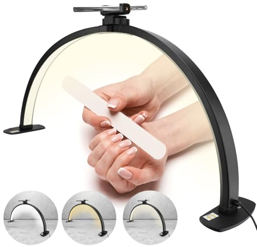 VINGVO Halbmond Lampe, 3000-6000K Einstellbares Licht Nageltisch Lampe, 360° Verstellbar Kosmetiklampe Mit 3 Helligkeitsmodi (Schwarz)