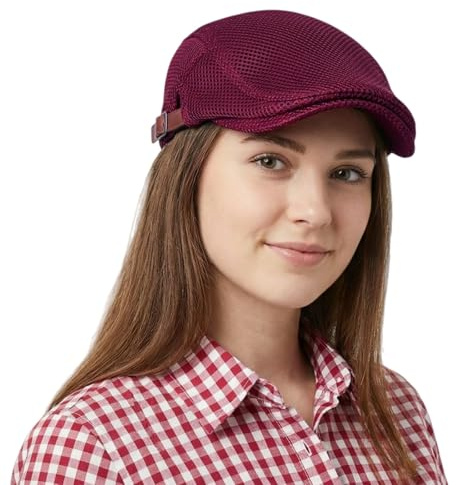 HIQIU Unisex skärmmössa baskermössa man andas nät, platt keps sommar Gatsby Newsboy basker mössa, glidande mössa sommar hatt sportmössa justerbar 55-60 cm, Vinröd, M-L