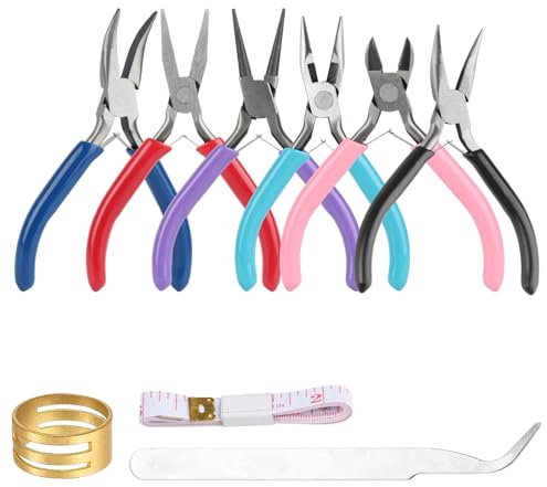 6 Pz pinze per creazione di gioielli, pinze a becchi piegati/tronchesi/naso tondo/naso conico/naso curvo/naso piatto per le riparazioni di gioielli