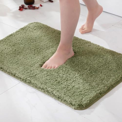 MIULEE Tappeto in Microfibra 4 CM Lungo 1 Pezzo Verde oliva 40x60 cm | Anti-scivolo Assorbimento dell'acqua Morbido Tappetino da Bagno per Porte d'ingresso Corridoio Doccia Soggiorno