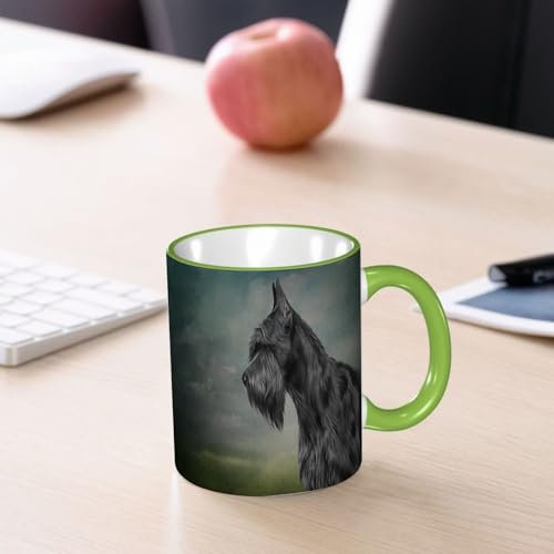 YOIUE Tazze Originali di caffè e Colazione Tazze - stampata Ceramica 11 once di tazze 330 ml Decora la tua tazza regalo,Disegno Cane Schnauzer gigante ritratto dipinto a olio su vecchio sfondo di car