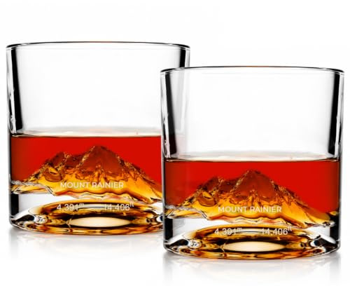 LIITON Mount Rainier Heavy Crystal Whiskey Glasses Gift Set of 2, Thick Freezable Bourbon Glass 1lb Each, Premium Whiskey Gifts for Men, Frozen Crystal Chills Cocktails, 10 oz