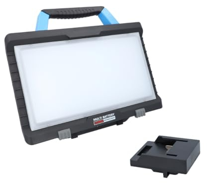 BTEC Worker Multi Akku 50 Watt Arbeitsleuchte IP54 LED Baustrahler Arbeitslampe Bauleuchte Werkstattlampe Baustellenlampe LED mit Adapter passend für Dewalt/Milwaukee 18V Akkus - OHNE AKKU