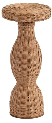 Kate and Laurel Sula Modern Woven Rattan Round Drink Table, 10 x 10 x 22, Natural Rattan, Boho Sculptural Circle Mini Table for Use as Indoor Plant Stand or Living Room Accent Table