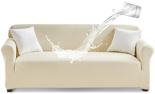Tokokimo 100% Waterproof Sofa Cover 3 Seater - High Stretch Couch Cover for Dogs Universal Sofa Slipcover Non Slip Furniture Protector Jacquard Fabric (1 Piece, Beige)