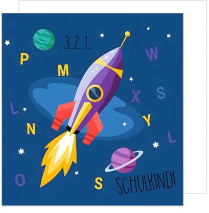 Edition Seidel Premium quadratische Glückwunschkarte zur Einschulung mit Umschlag. Einschulungskarte Grußkarte Karte zum Schulanfang Schuleinführung Schulstart Schulkind Junge 1. Klasse (ESQ107 SW025)