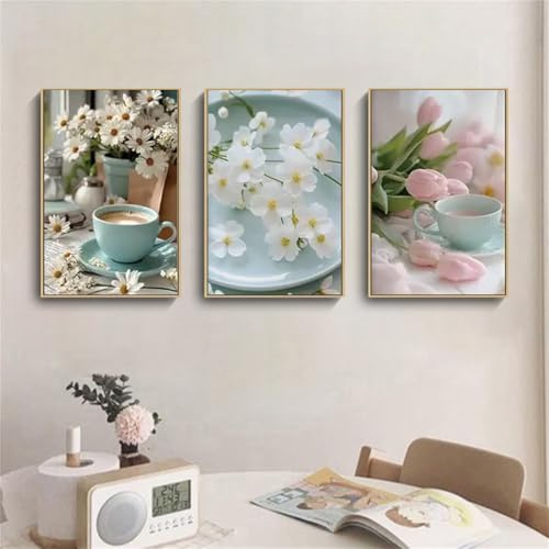 AQCQDQ 3er Set Poster Blumen, Rosa Tulpe Aesthetic Deko Poster Set, Frühling Warm Romantisch Rosa Blumen Dekorative Malerei Kern Leinwand Bilder Wanddeko Wandcollagen, Ohne Rahmen (30x40 cm,#01)