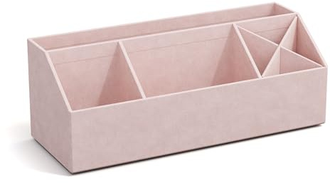 BIGSO ELISA Schreibtisch Organizer – Aufbewahrungsbox mit 4 Fächern – Schreibtischablage für Zettel, Büroklammern, Stifte & Kleinteile – Sortierkasten aus Faserplatte und Papier – rosa