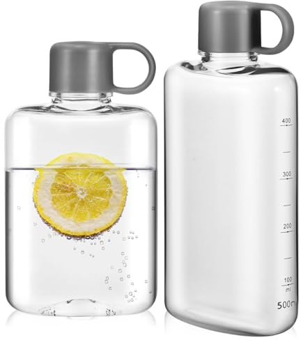 HEMOTON Bouteille D'eau Plate Portable 2 Pièces 500ml Tritan | Eau Plate, Gourde Survie Plate, Bouteille de Camping, Légère et Étanche, Format Pratique