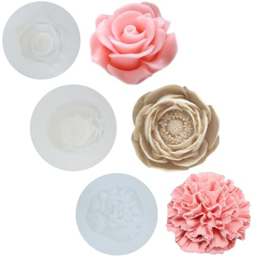 3 Stücke Rosen Silikonform Kerzenformen zum Gießen Blumen Kerzen Gießen Formen Pfingstrose Silikonform Blumen Seifenform Kerzenform Silikon Rosen Gießform für Kerzen Seifen Gips Handwerk