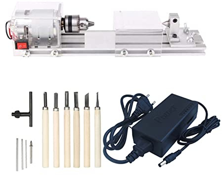Ryanong Mini Metal Lathe Mini Wood Lathe Machine DIY Woodworking Miniature Pearl Lathe Grinding Polishing Beads Wood Drill Rotary Tool 12-24VDC High-Precision Woodworking Lathe
