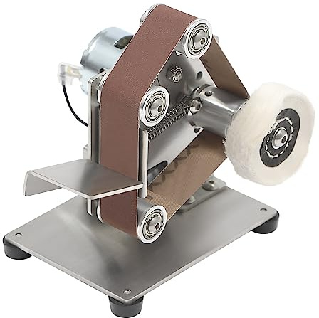 OUKANING Mini levigatrice a nastro, 150 W, professionale, 10000 giri/min, con 10 nastri abrasivi, regolazione della velocità, copertura antipolvere, acciaio inossidabile per legno/metallo/lucidatura