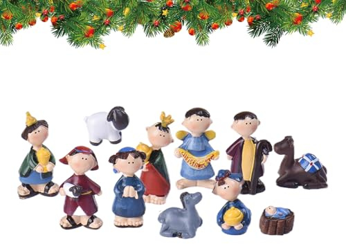 Generico Figure del presepe – Mini figurine di Natale, materiale in resina resistente, sculture personaggi realistici, dimensioni compatte | Scena ambientata per il regalo festa villaggio