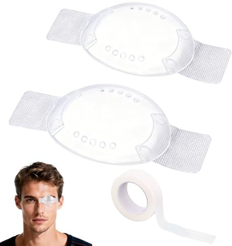 2 Stück Durchsichtige Augenschutz aus Kunststoff mit Atemlöchern, Selbstklebend Augenklappe mit Klebeband für Erwachsene und Kinder