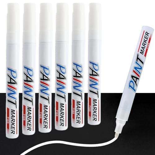 White Paint Pens, 6 Pcs Permanent Marker Waterproof, 2.0–4.0 mm Medium Tips White Marker Pen for Rock Painting Wood Metal Glass, Oil Based Paint Marker with Medium Tip, Strong Coverage for DIY Crafts