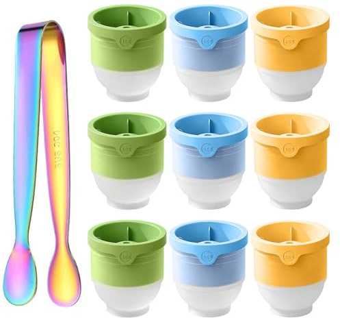 9 Set Kugel Eiswürfelform Groß - XXL Kunststoff Eiskugelformer mit Silikon Deckel für Kugeln & Runde Eiswürfel (6cm) Eiskugelform mit Eiszange BPA-Freie Ice Cube Tray Ideal für Getränke Ice Ball Maker