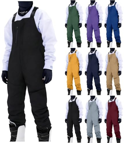 Pantalon de ski pour homme avec bretelles baggy - Pantalon de snowboard - Salopette d'hiver chaude - Imperméable - Pantalon de neige - Couleur unie - Pour les activités de plein air, Noir (01), M