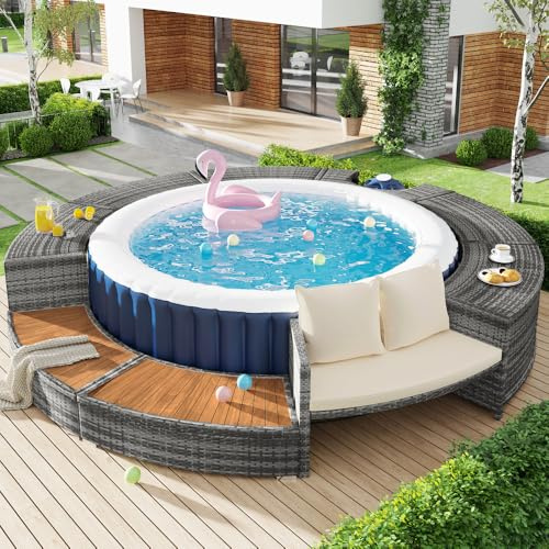 MUZHIXIANG Brandless Giardino Lounge Set Divano Rotondo Con Cuscino per Terrazza Giardino o Piscina Con Piedi Regolabili Ideale Per Idromassaggio E All'aperto Relax