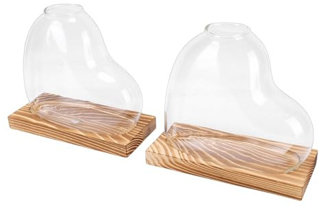 TIKATARER Växtförökningsstationer med Trästativ, 2 St Hjärtformat Glasväxtterrarium, Skrivbordsblommor för Hydrokultur, Kontorsdekoration för Hemträdgårdar för Växtälskare (Brun)