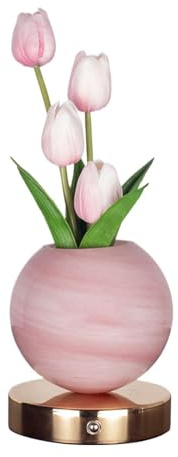 Generico Luce notturna a forma di - 32x12 cm Cordless 3 colori dimmerabile ricaricabile Touch Control, luce notturna a LED con tulipani illuminati, display floreale con fiori di tulipano