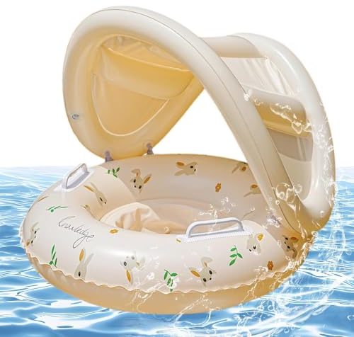 JIEBWCHA Flotador De Piscina para Bebés con Dosel, Flotadors para Bebe con Sombrilla, Flotador De Natación Inflable para Bebes, Accesorios para Juegos Acuáticos para Niños De 3 A 48 Meses para Patio