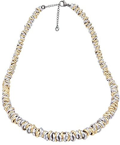 ParticolarModa Collana nodini intrecciati regolabile per donna in alluminio e acciaio spessore 6 mm (45 cm + 5 cm di catenella regolazione, Dorato/Argentato)
