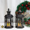 JHY DESIGN Set of 2 Hanging Lanterns 25cm High Vintage Metal Candle Holder Decorative Candlestick for Indoor Outdoor Event Parties Weddings Garden Balcony(Black with Gold Brush)