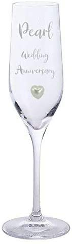 Pearl Wedding Anniversary Coppia di bicchieri da champagne in cristallo Dartington con perla cuore gemma