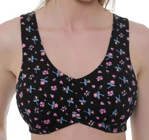 Gemm Womens Comfort Soft Cotton Pull On Stretch Lycra Sleep Yoga Plus Size Bra UK, Black, 38