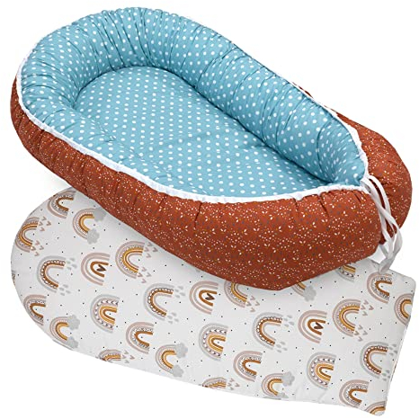 ULLENBOOM ® Babynest Set mit Einlage, Kuschelnest (55x95 cm) Regenbogen (Made in EU) - Baby Nestchen aus Baumwolle, ideal als Reisebett, Baby Cocoon & Kuschelbett, im Set mit Einlage