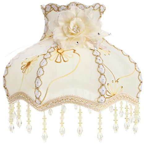 OSALADI Pantalla de repuesto de tela bordada europea vintage con cuentas colgantes de cristal, pantalla grande en forma de cúpula elegante para dormitorio, sala de estar, sala de matrimonio, 1 paquete