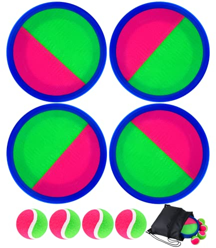 Morcheiong Toss and Catch Ball Game Outdoor Toys Beach Games for Kids Family with 4 Paddles 4 Balls and 1 Storage Bag