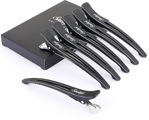 Haarklammern Friseurbedarf, Haarclips zum Stylen und Schneiden, Abteilklammern Friseur, Haarspangen Friseur mit Silikonband, Große Haarklammern für Dickes & Dünnes Haare - 6 Packs
