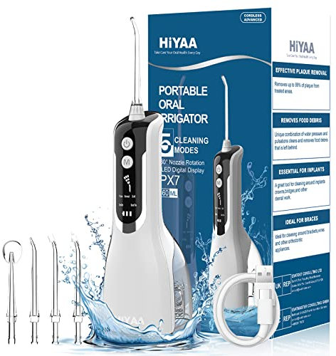 Water Flossers for Teeth Cordless and Oral Irrigator Dental Flosser with 5 Modes, 360ML Portable Dental Water Flosser with 4 Jet Tips & USB Rechargeable Use for Travel -White