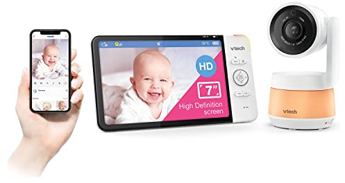 VTech Smart Video Baby Monitor RM7767HD Multi Colour Night Light With 7'' Display (Renewed), White