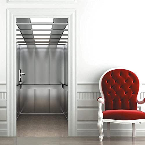3D Ascensor Puerta Metal Gris 90 X 200 Cm Decoración Hogareña Vinilo Puerta Calcomanías Papel Tapiz Murales De Pared Papel Pintado Pegatinas Posters Autoadhesivo