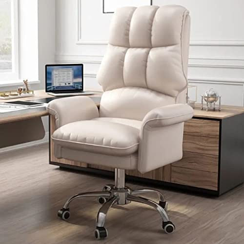 GIZNXBA Bürostuhl Ergonomisch Leder Schreibtischstuhl Chefsessel Mit Armlehnen, Computerstuhl Mit Verstellbarer Lendenwirbelstütze, Schreibtisch Drehsessel Für Home Office (Color : /Beige, Size : A)