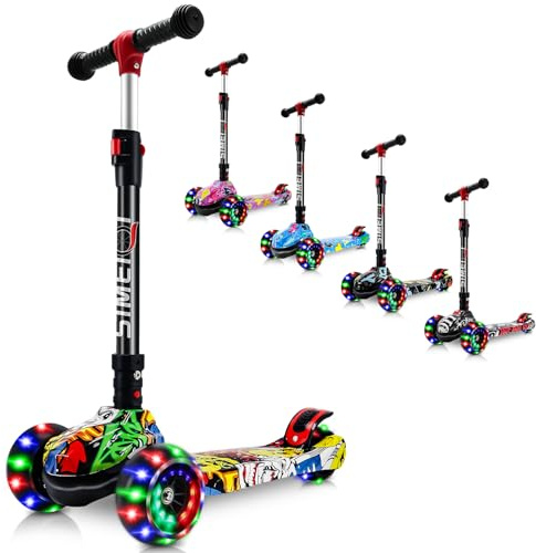 Kinderroller mit 3 Rädern für Jungen und Mädchen im Alter von 3–8 Jahren, mit einstellbarer Höhe, blinkenden LED-Lichtern, faltbarer Tretroller